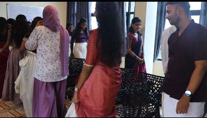 Musical chairs competition at the Onam 2026 celebration at Treneywann Management Studies, hospital administration institute in Kochi